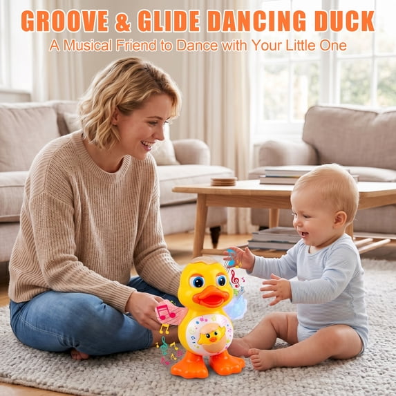 Flynow Musical Dancing Duck Toys for Toddlers 1 2 3 Year Old,Educational Dancing Duck Toy for Babies,Walking Duck Toy with Music & Lights, Learning Toy for Baby Kids, Christmas Easter Birthday Gifts