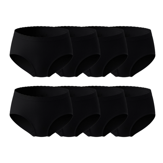 WQD Women's Underwear 8 Pack Ribbed Briefs Mid Rise Full Coverage Stretch Panties No Ride Up Soft Breathable Everyday Underwear