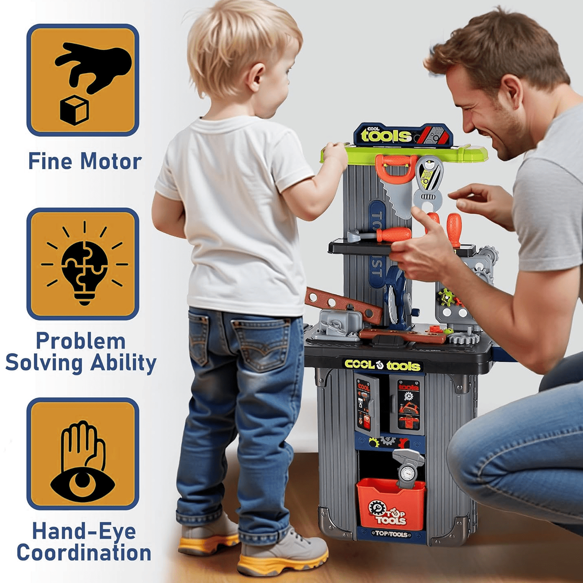 Flynow Kids Tool Bench Set, Pretend Play Construction Workbench Toys for Toddler 1-3 Years Old, 42pcs STEM Engineering Playset, Christmas Birthday Gifts for Boys Age 2 4 5 6 7 8 9 10