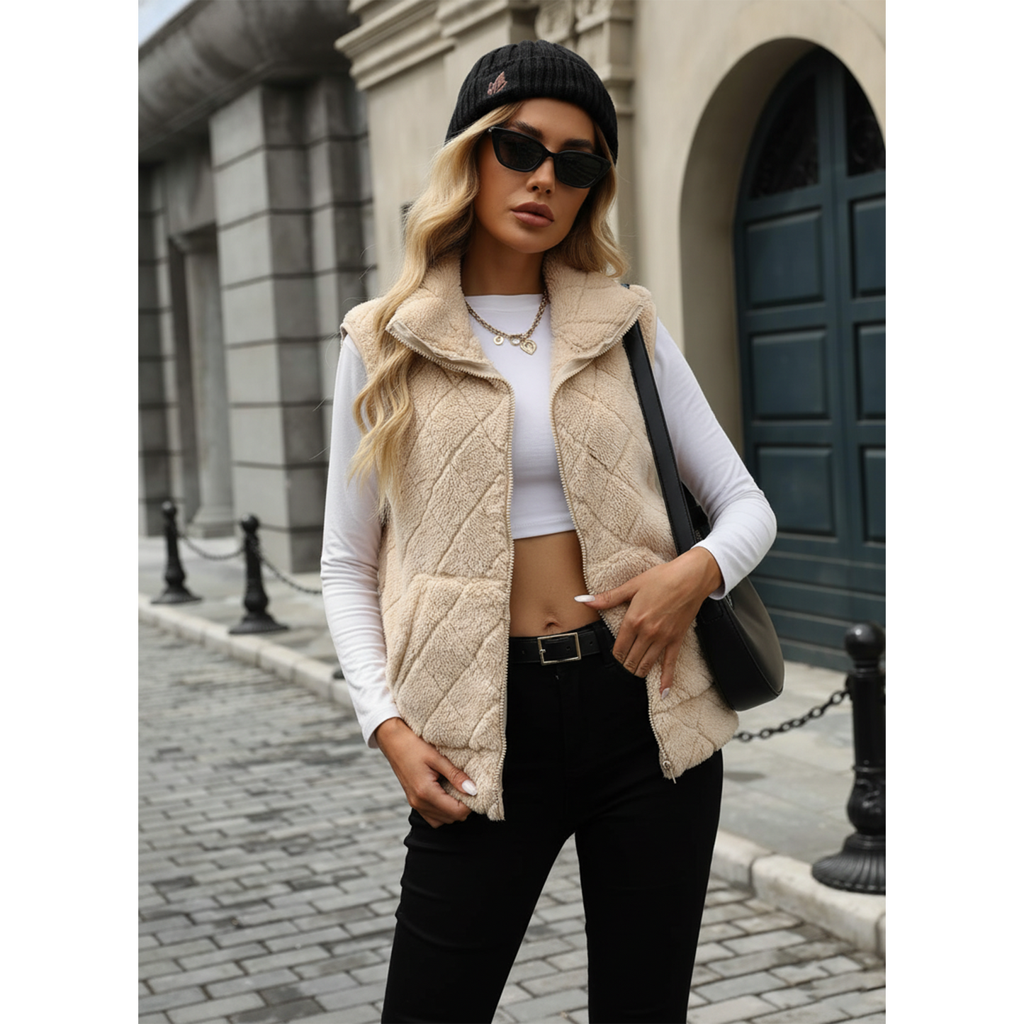 WQD Womens Fuzzy Fleece Vest Casual Sleeveless Zip Up Warm Sherpa Vest Jacket Cozy Waistcoat Outerwear with Pockets for Fall Winter Spring
