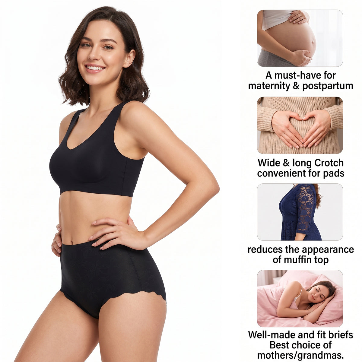 WQD 2 Pack Women's High Waisted Seamless Panties Tummy Control Full Coverage No Show Underwear Soft Stretch Breathable Invisible Briefs Floral Jacquard Everyday Panties M-4XL Plus Size