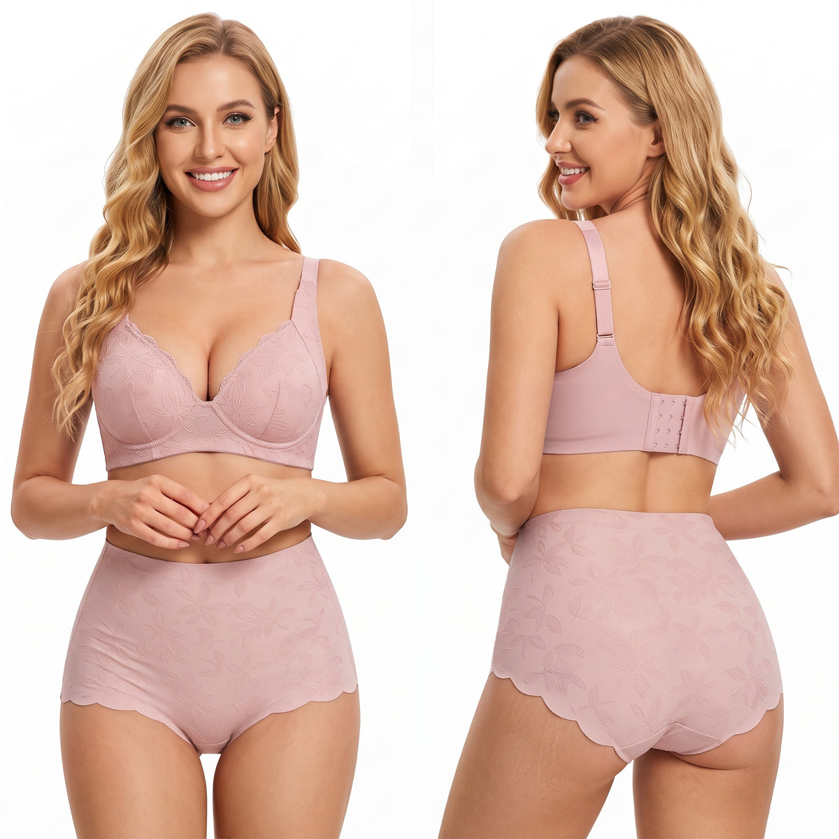 WQD 2 Pack Women's High Waisted Seamless Panties Tummy Control Full Coverage No Show Underwear Soft Stretch Breathable Invisible Briefs Floral Jacquard Everyday Panties M-4XL Plus Size