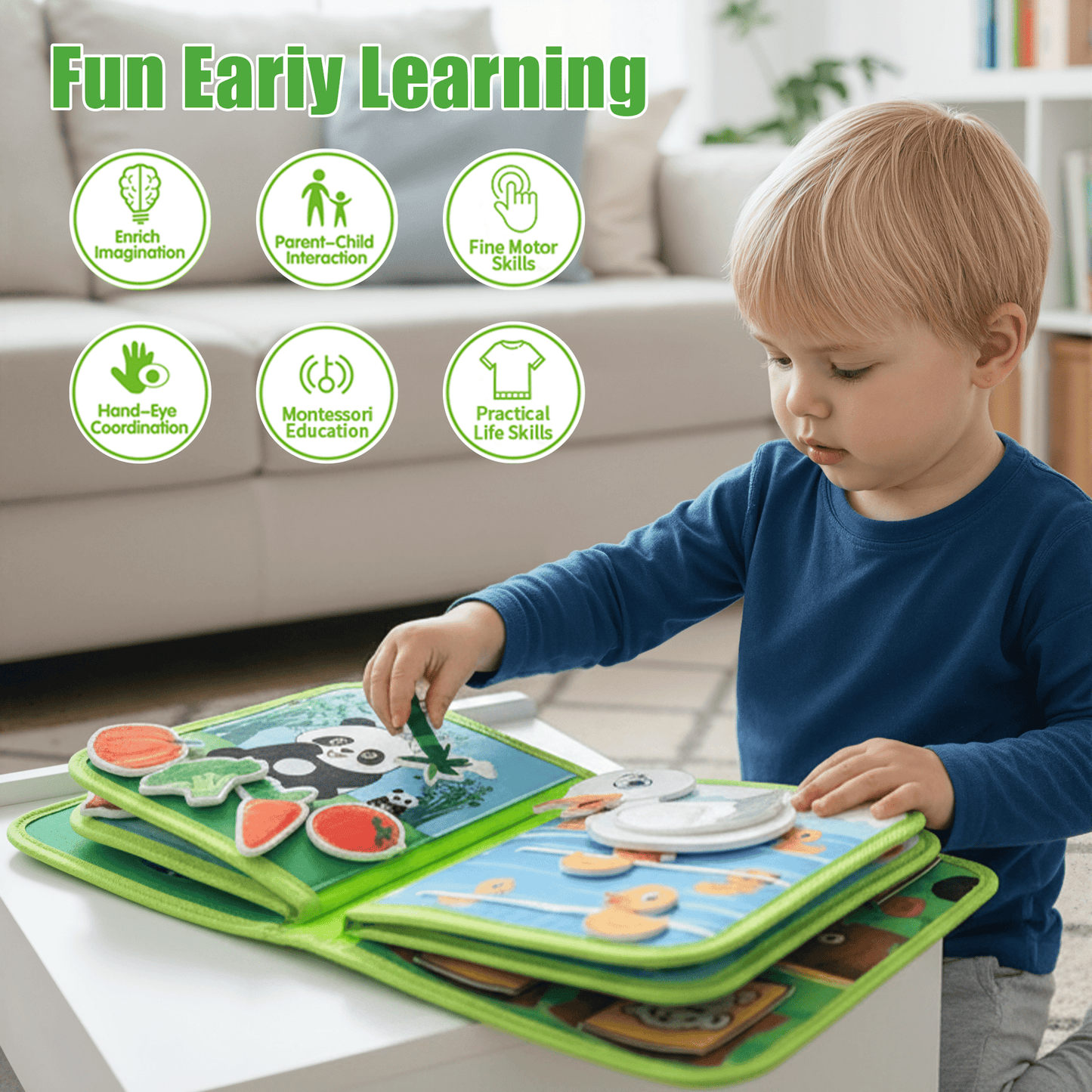 Flynow Busy Board Montessori Toy Busy Book for Toddler 1-3, Sensory Early Learning Educational Travel Toy for Baby Age 2, Birthday Christmas Baptism Gift for Kids Boy Girl 4 Year Old
