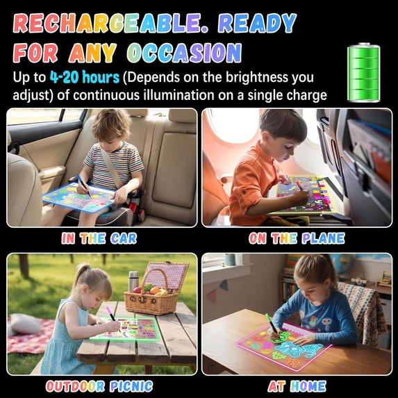 Flynow 16" Led Drawing Board for Kids Rechargeable, Portable Doodle Glow LED Note with 7 Colors, Light up Acrylic Dry Erase Lumi Stand, Easter Basket Stuffers Teen Boys & Birthday Gifts