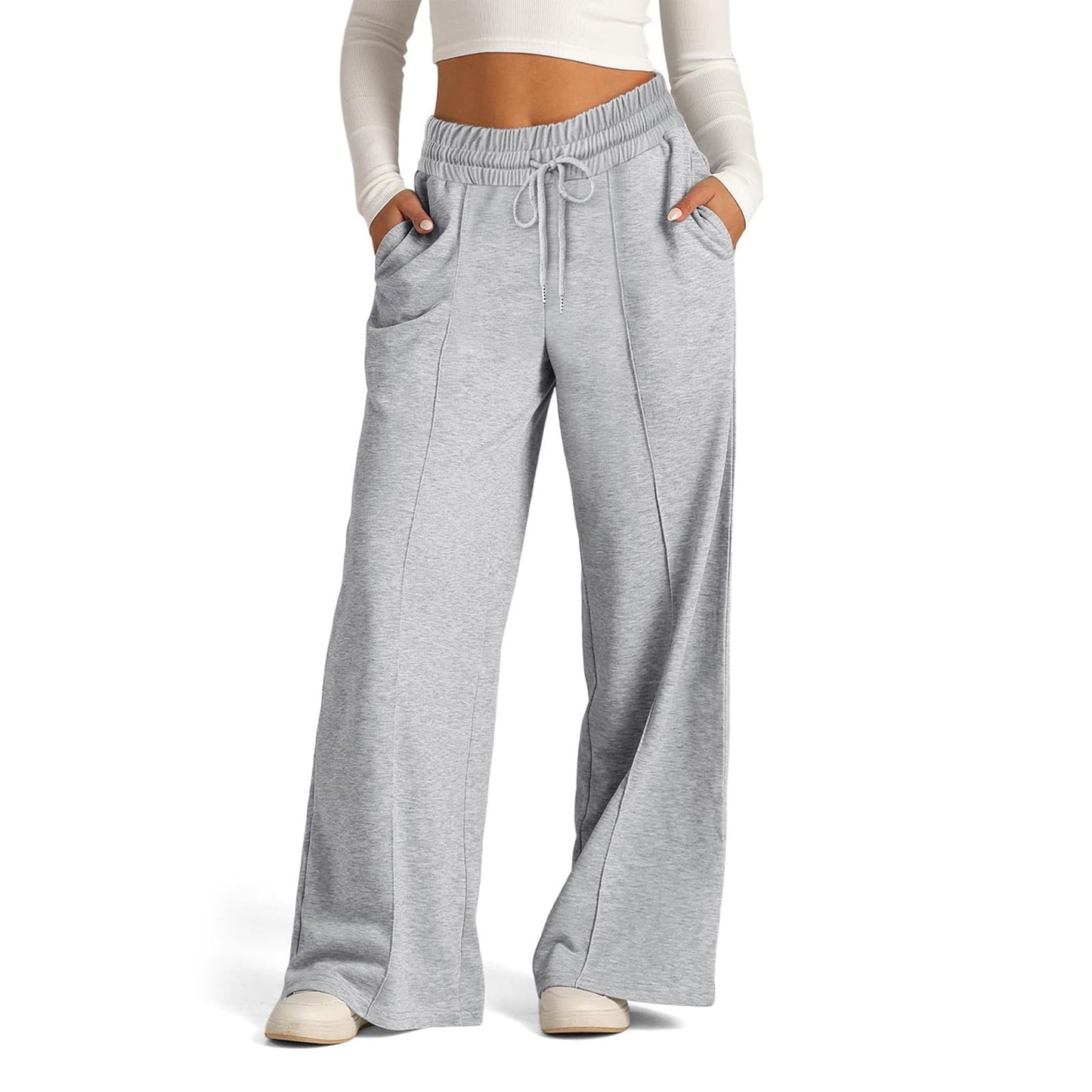 Women’s High Waisted Sweatpants Wide Leg Lounge Pants with Drawstring Elastic Waist Casual Workout Jogger Trousers with Pockets
