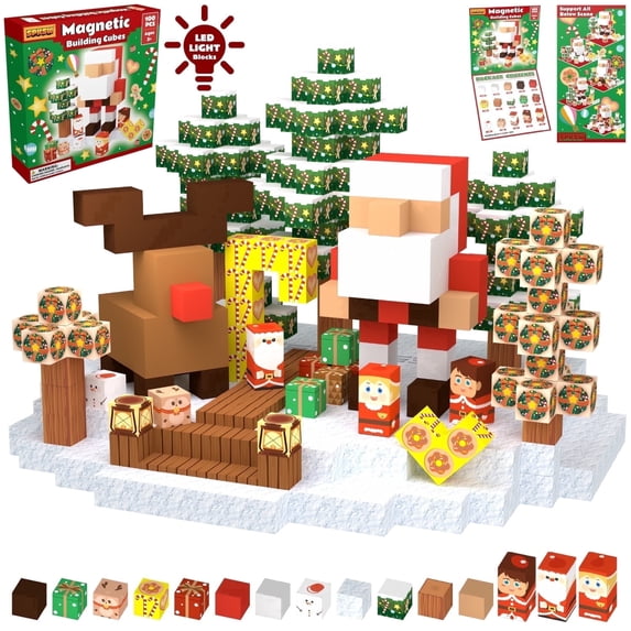 Flynow 100PCS Building Block Cubes Puzzle,Montessori Sensory Christmas Toys for Kids Boys Girls Ages 3 4 5 6 7 8 9 10 Christmas Version