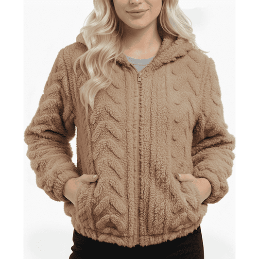 WQD Womens Fleece Jacket Winter Sherpa Coat Long Sleeve Warm Fuzzy Casual Outerwear Soft Cozy Zip Up Hooded Top with Pockets