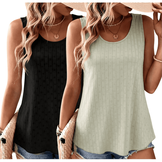 WQD Women’s Tank Tops 2 Pack Sleeveless Casual Loose Fit Flowy Swing Tunic Shirts Cute Heart Print Summer Lightweight Tops