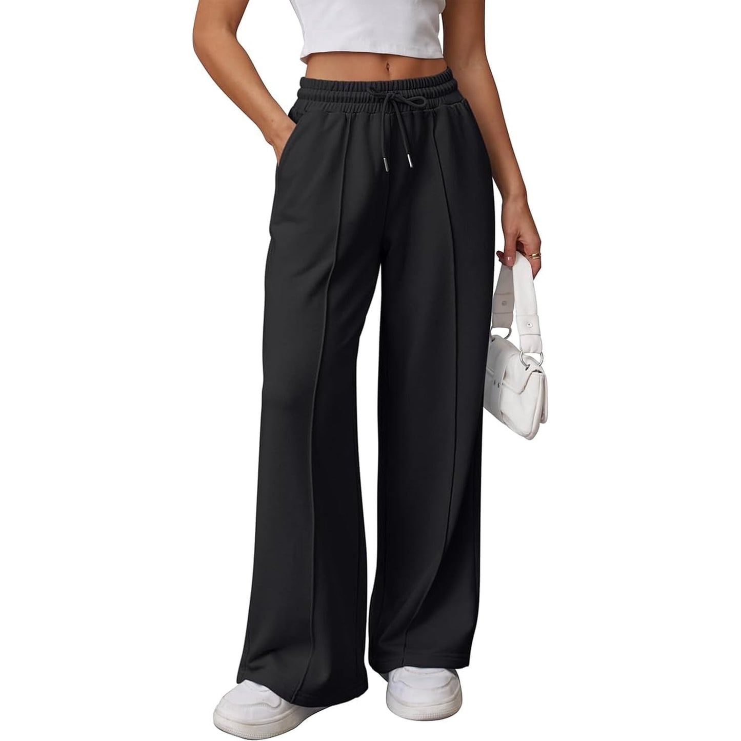 Women’s High Waisted Sweatpants Wide Leg Lounge Pants with Drawstring Elastic Waist Casual Workout Jogger Trousers with Pockets