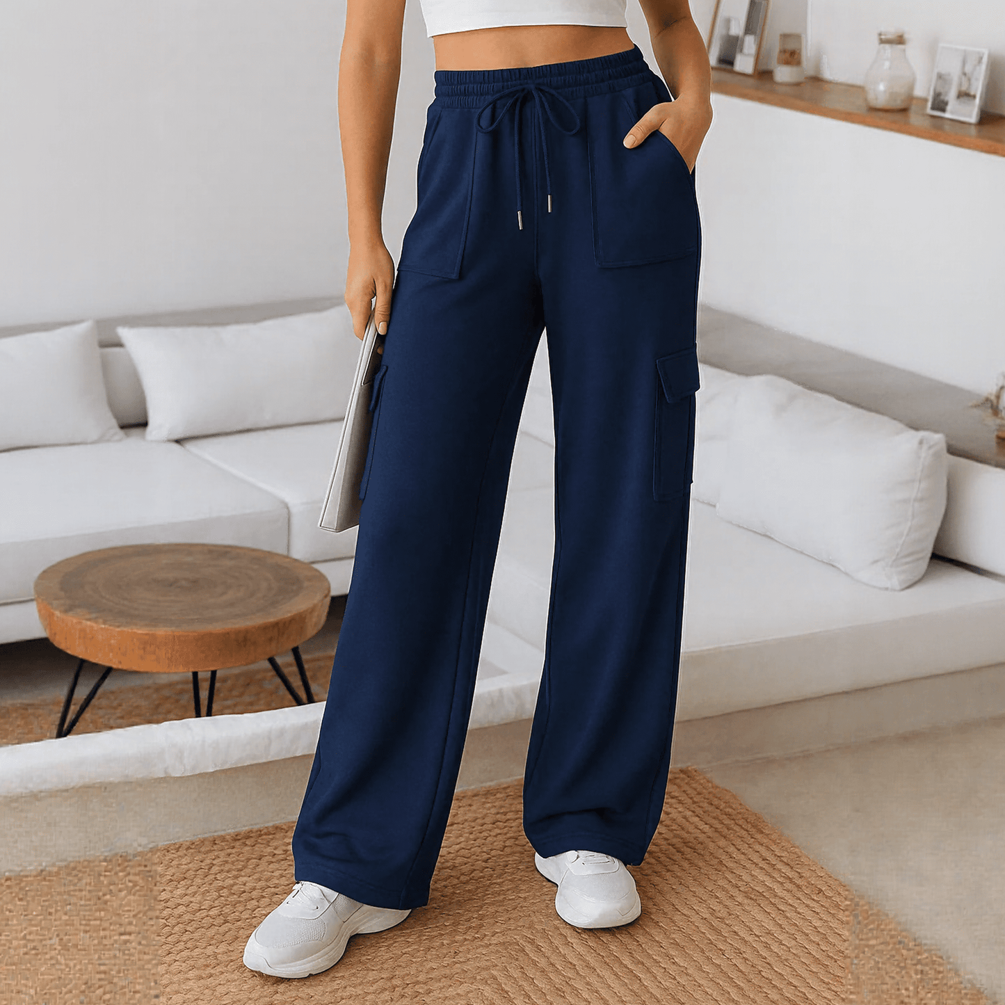 WQD Women's Cargo Sweatpants Joggers High Waisted Wide Leg Pants Athletic Casual Baggy Sweat Pants with Pockets