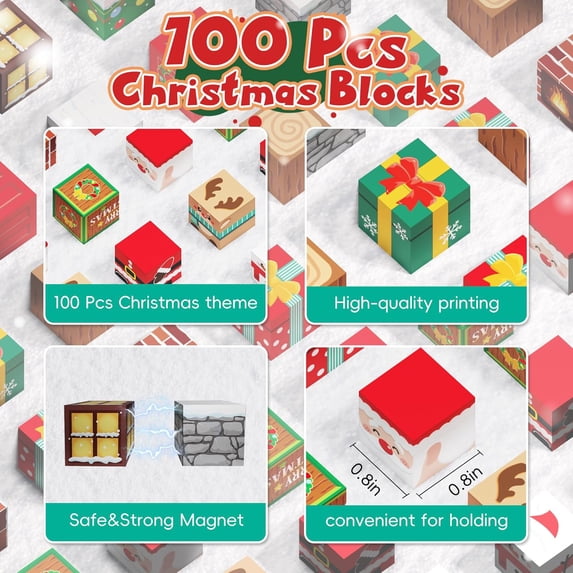 Flynow 100PCS Building Block Cubes Puzzle,Montessori Sensory Christmas Toys for Kids Boys Girls Ages 3 4 5 6 7 8 9 10 Christmas Version