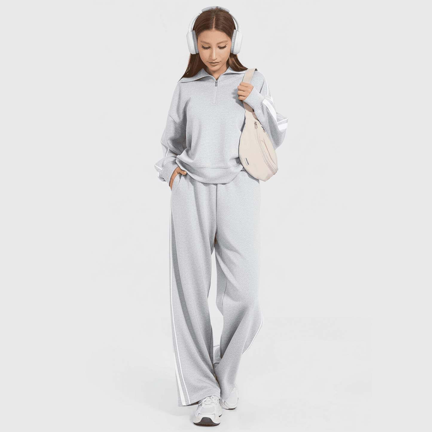 WQD Women’s 2 Piece Tracksuit Set Long Sleeve Pullover Sweatshirt and Wide Leg Sweatpants Lounge Outfit Athletic Jogging Suit Casual Matching Set with Pockets