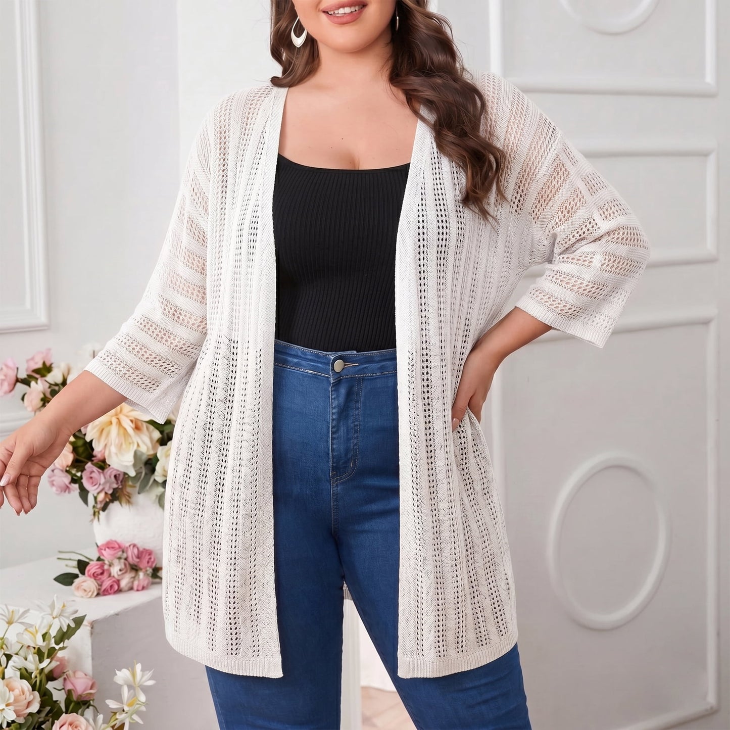 Womens Crochet Cardigan Sweaters for Summer Spring Fall, Lightweight Short Sleeve Oversized Open Front Kimono Boho Knit Beach Cover Up with Swimsuit, Bikini, Bathing suit