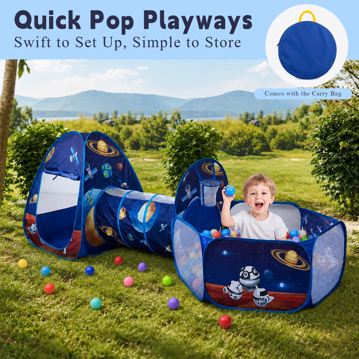 Flynow Rocket Ship Play Tent House Pop up toys for 0-1-2-3-4-5-6 Age boys Gift Play Tent Kids Indoor Outdoor Spaceship Playhouse Tent Set Basketball Hoop Indoor