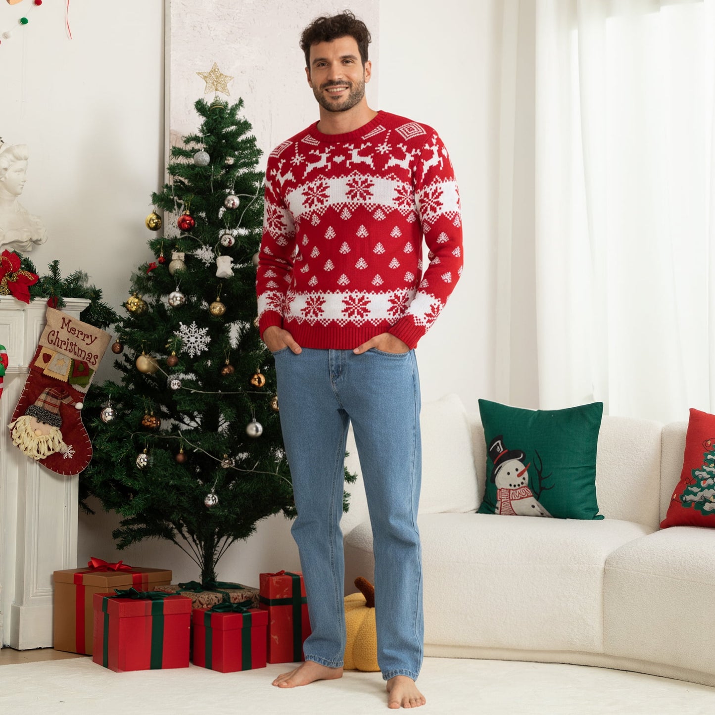 WQD Wen Christmas Sweater Family Couples Warm Thick Casual Ugly Knitted Pullover Top Xmas Elk Snowflake Reindeer Sweatshirt for Holiday Party New Year